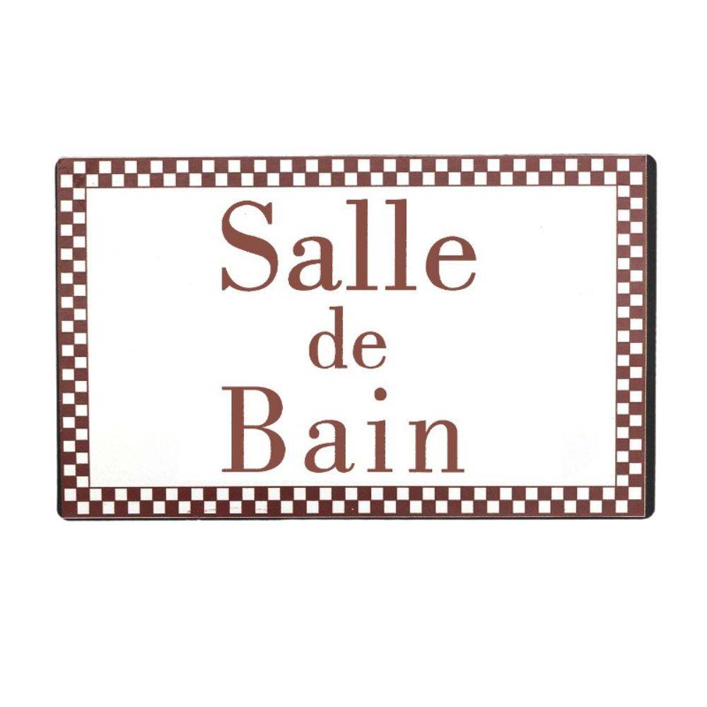 ~ Plaque de porte décorative vintage salle de bain fer blanc marron 15cm Chemin de campagne