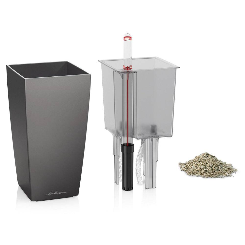 Lechuza - Pot de table Mini-Cubi - kit complet, anthracite métallisé 18 cm Lechuza - Imagen 2