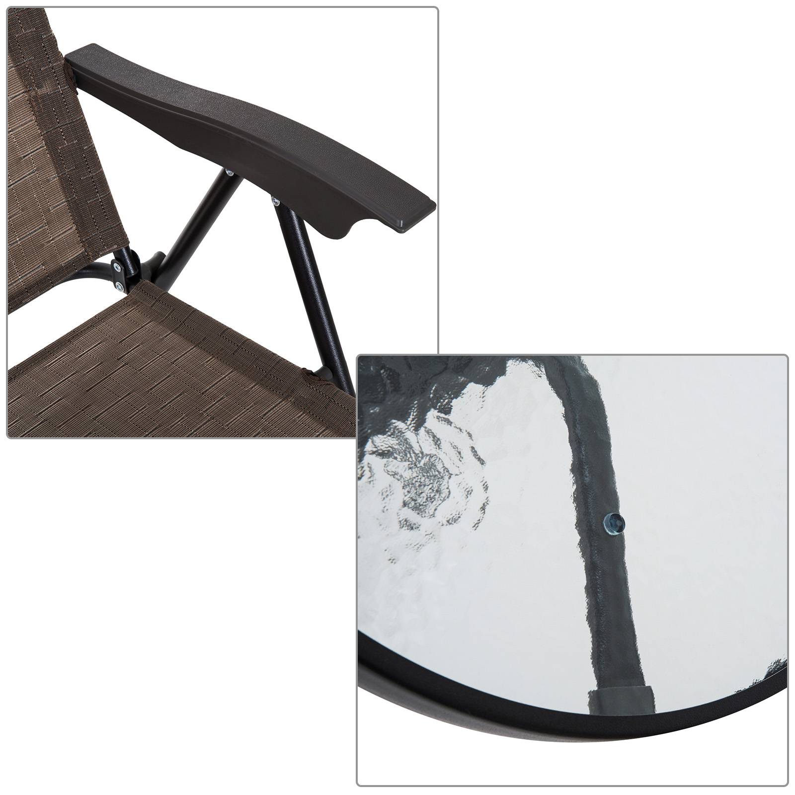 Outsunny - Ensemble de jardin 3 pièces 2 chaises inclinables multi-positions pliables + table ronde verre trempé métal époxy textilène chocolat - Outsunny - Imagen 6