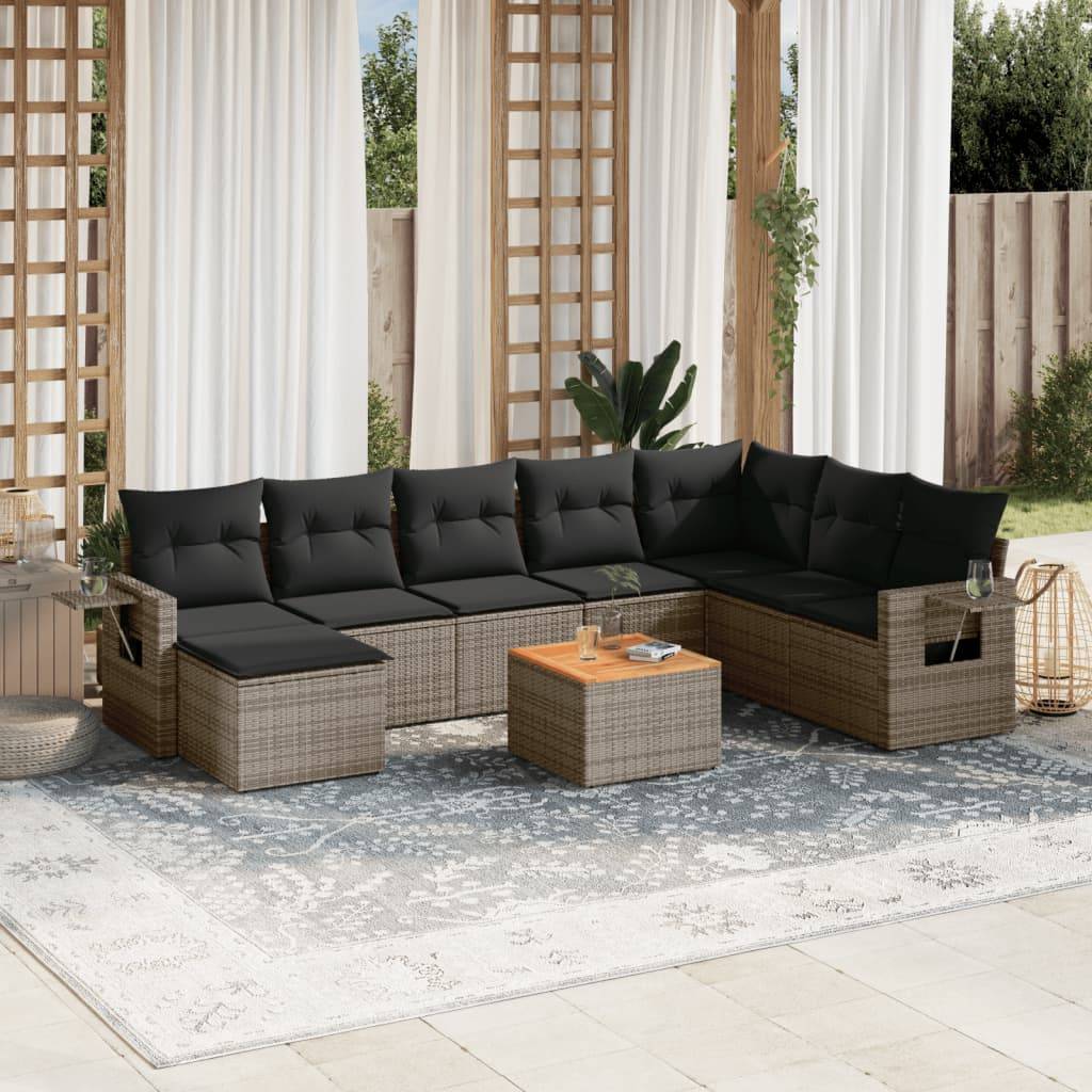 Canapé de Jardin d'Angle 8 Places en Résine Tressée Grise 9 Pièces avec Coussins Gris Foncé – ComfortXL Outdoor Living - Image 1