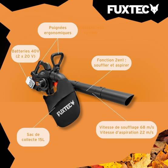 FUXTEC Souffleur/aspirateur de feuilles 40 volts 2en1 FX-E2LBS - Image 6