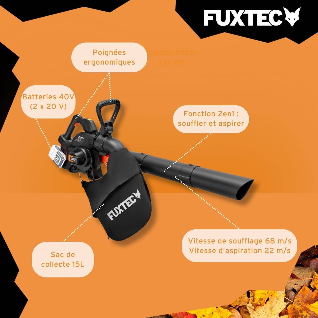 FUXTEC Souffleur/aspirateur de feuilles 40 volts 2en1 FX-E2LBS - Image 6