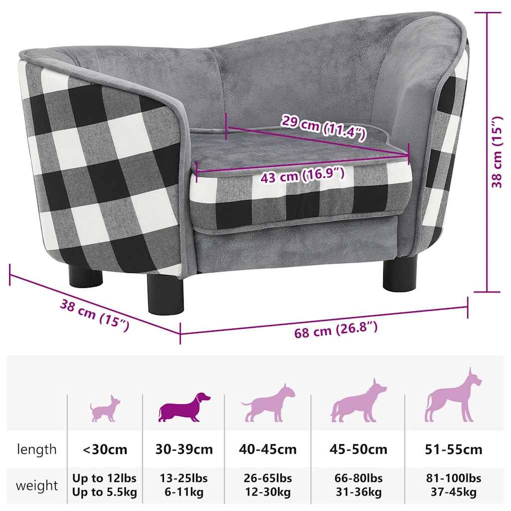 Vidaxl - Canapé pour chien Gris 68x38x38 cm Peluche vidaXL 170963 - Imagen 3