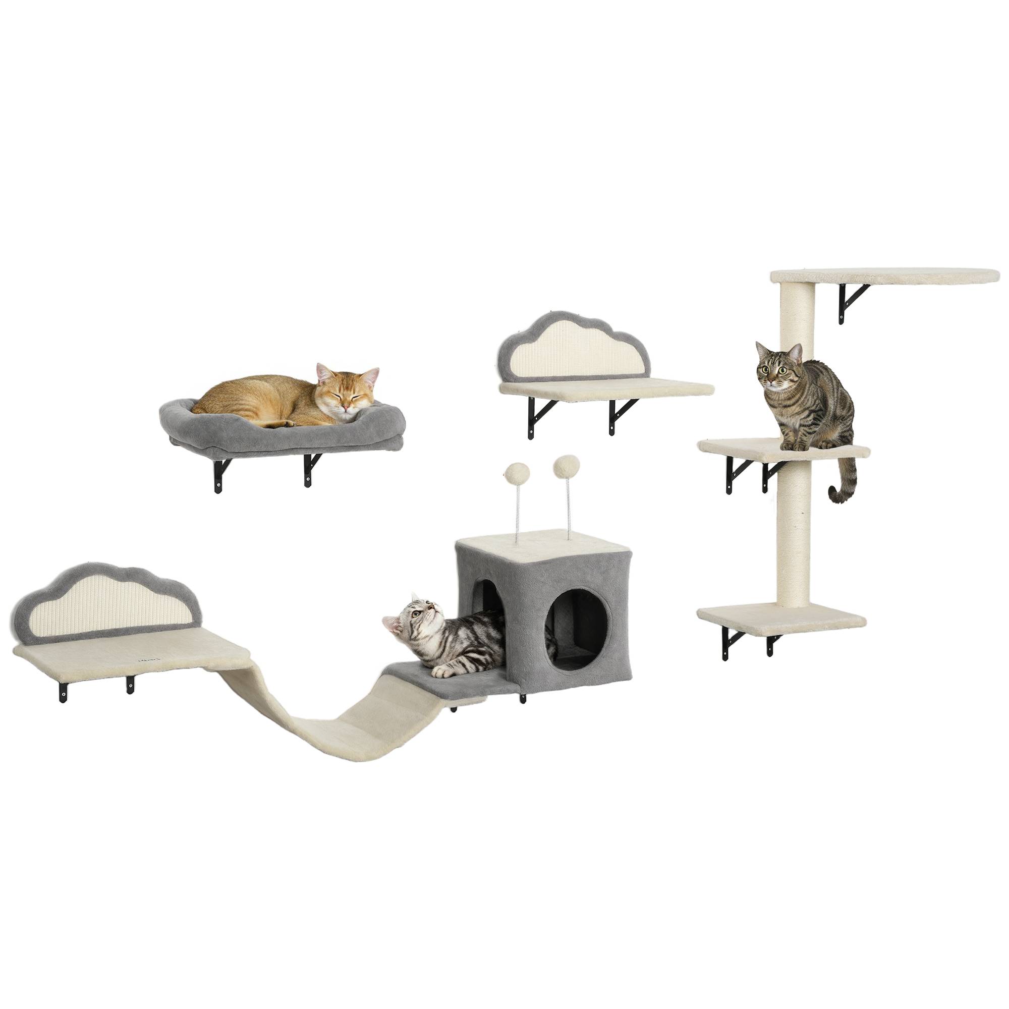 Arbre à chat mural bois peluche pour 1 à 3 chats repos et jeu beige 84cm - ComfortXL Outdoor Living