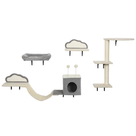 Arbre à chat mural bois peluche pour 1 à 3 chats repos et jeu beige 84cm - ComfortXL Outdoor Living - Image 2