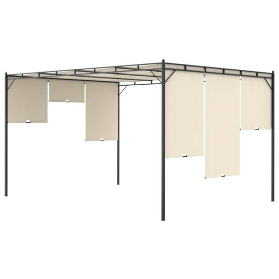 Pergola Jardin - Tonnelle - Belvédère de jardin avec rideau latéral 4x3x2,25 m Crème - Image 5