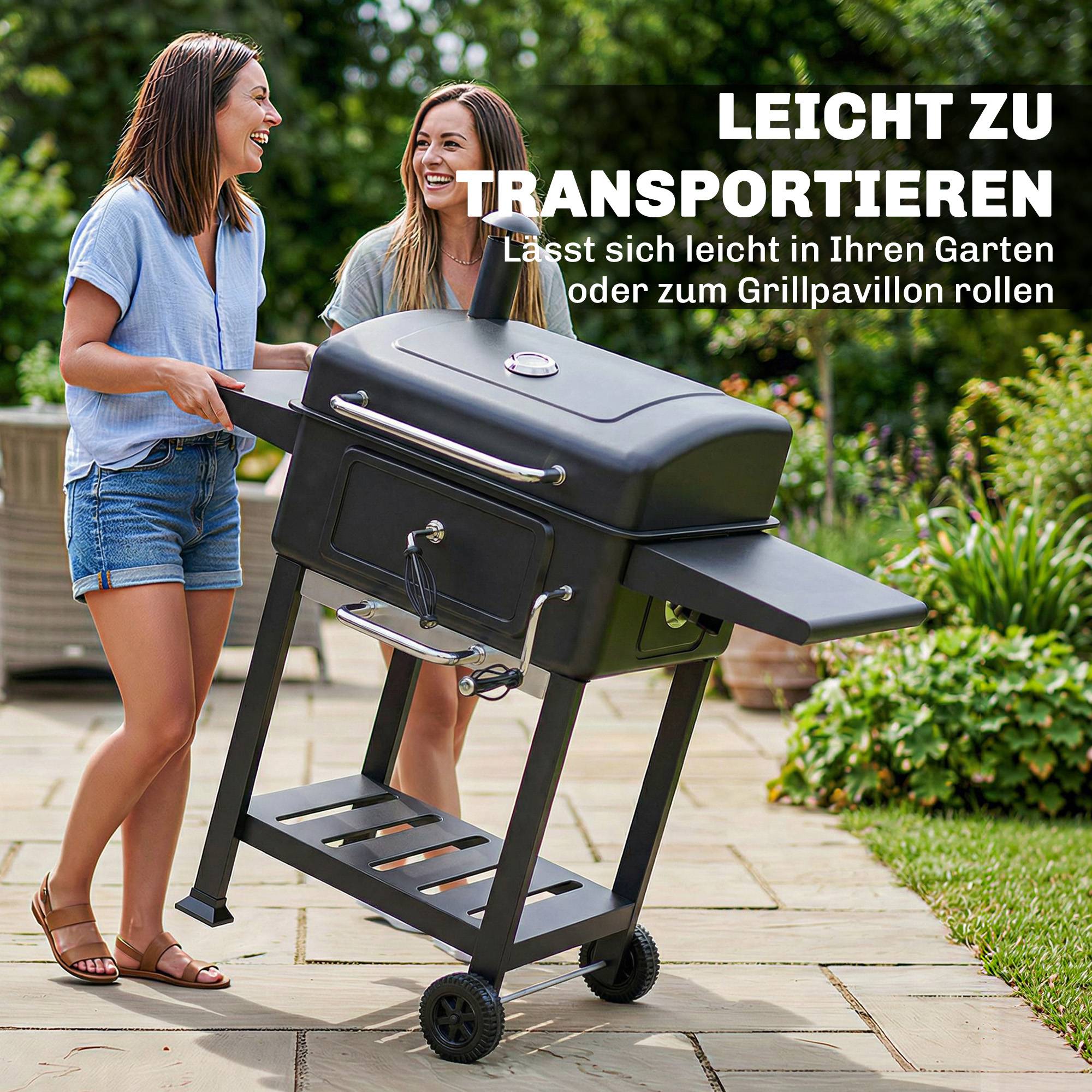 ComfortXL - Barbecue à charbon métal noir avec couvercle thermomètre chariot de jardin hauteur de braise réglable - Image 9