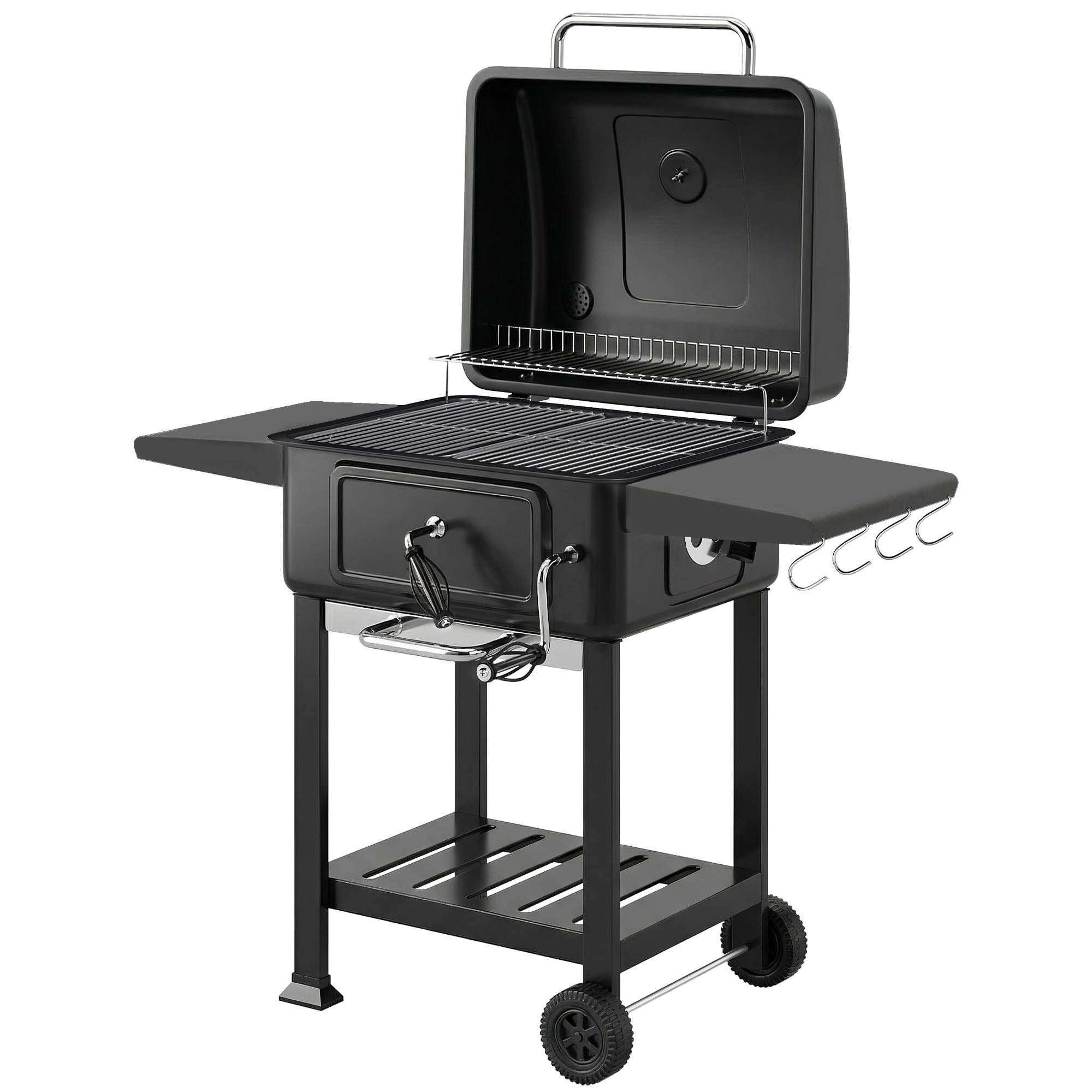 ComfortXL - Barbecue à charbon métal noir avec couvercle thermomètre chariot de jardin hauteur de braise réglable - Image 10