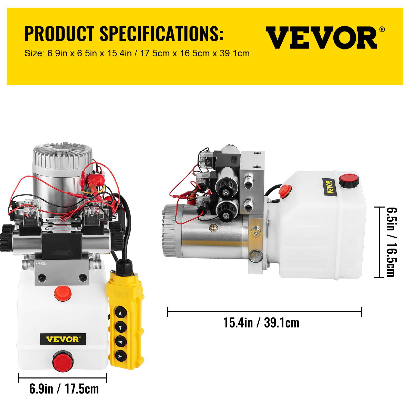 VEVOR Pompe hydraulique 12V 4.5L, double effet/sole noïde. Réservoir plastique. Pour élévateur à ciseaux. - Image 7