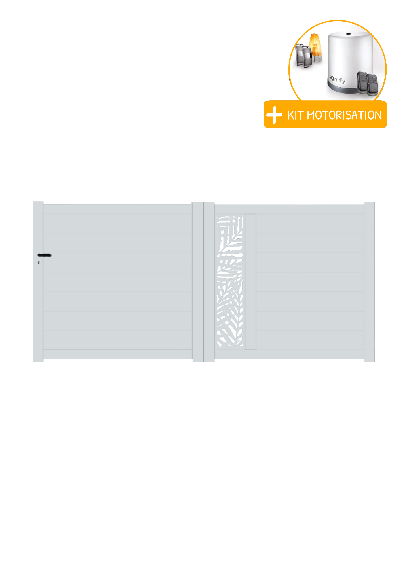 Portail Packit - Portail alu coulissant découpe laser en kit +MOT dim. L.3000 (entre piliers) X H.1500 mm  Gris Lumière (RAL 7035)