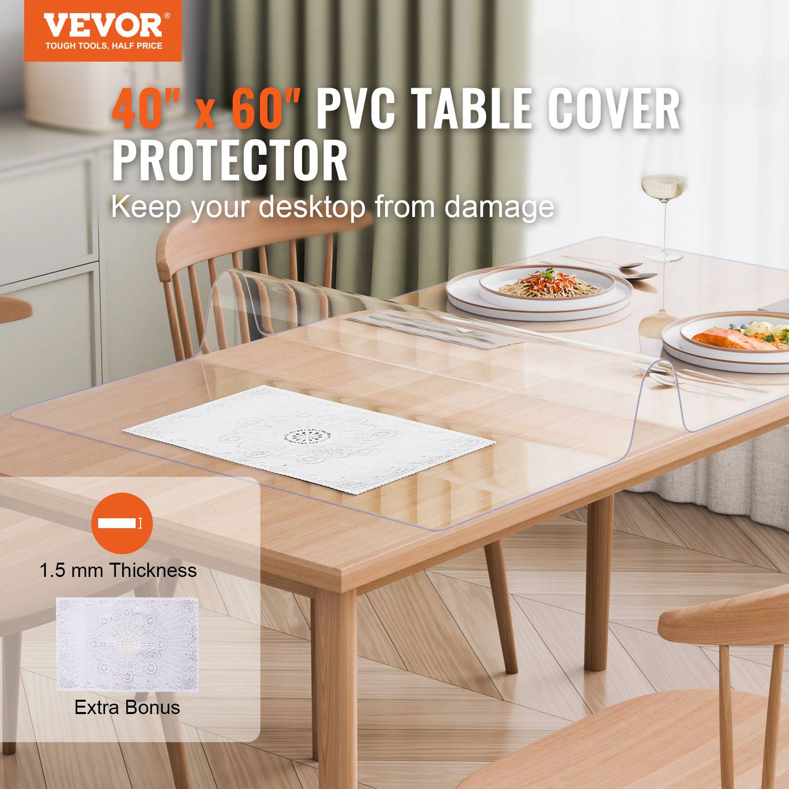 VEVOR Protection bureau PVC transparent, 40x60", 1.5mm, rectangulaire, résistant eau, bureau. - Image 2
