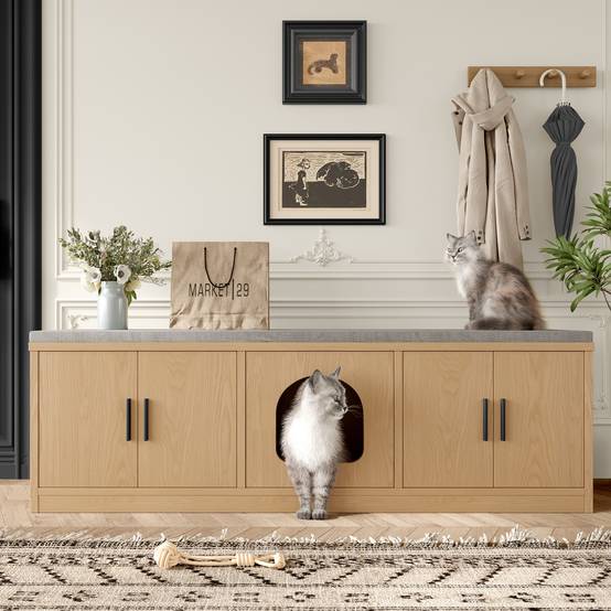 Armoire multifonction pour chat avec grattoir et ventilation – 140 x 40 x 45,5 cm, finition chêne - PANGIVO - Image 1