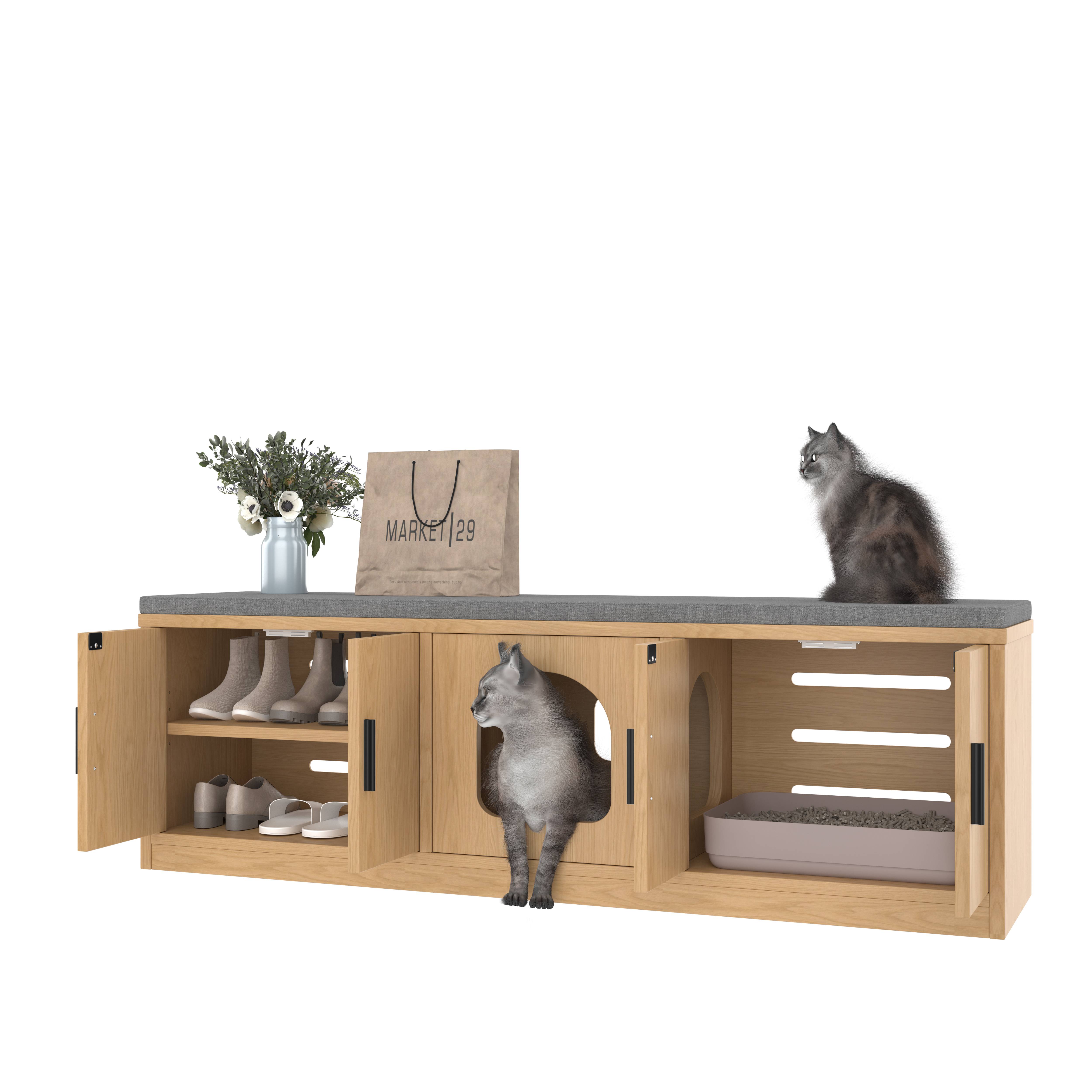 Armoire multifonction pour chat avec grattoir et ventilation – 140 x 40 x 45,5 cm, finition chêne - PANGIVO - Image 3
