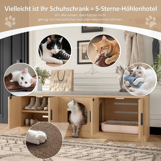 Armoire multifonction pour chat avec grattoir et ventilation – 140 x 40 x 45,5 cm, finition chêne - PANGIVO - Image 5
