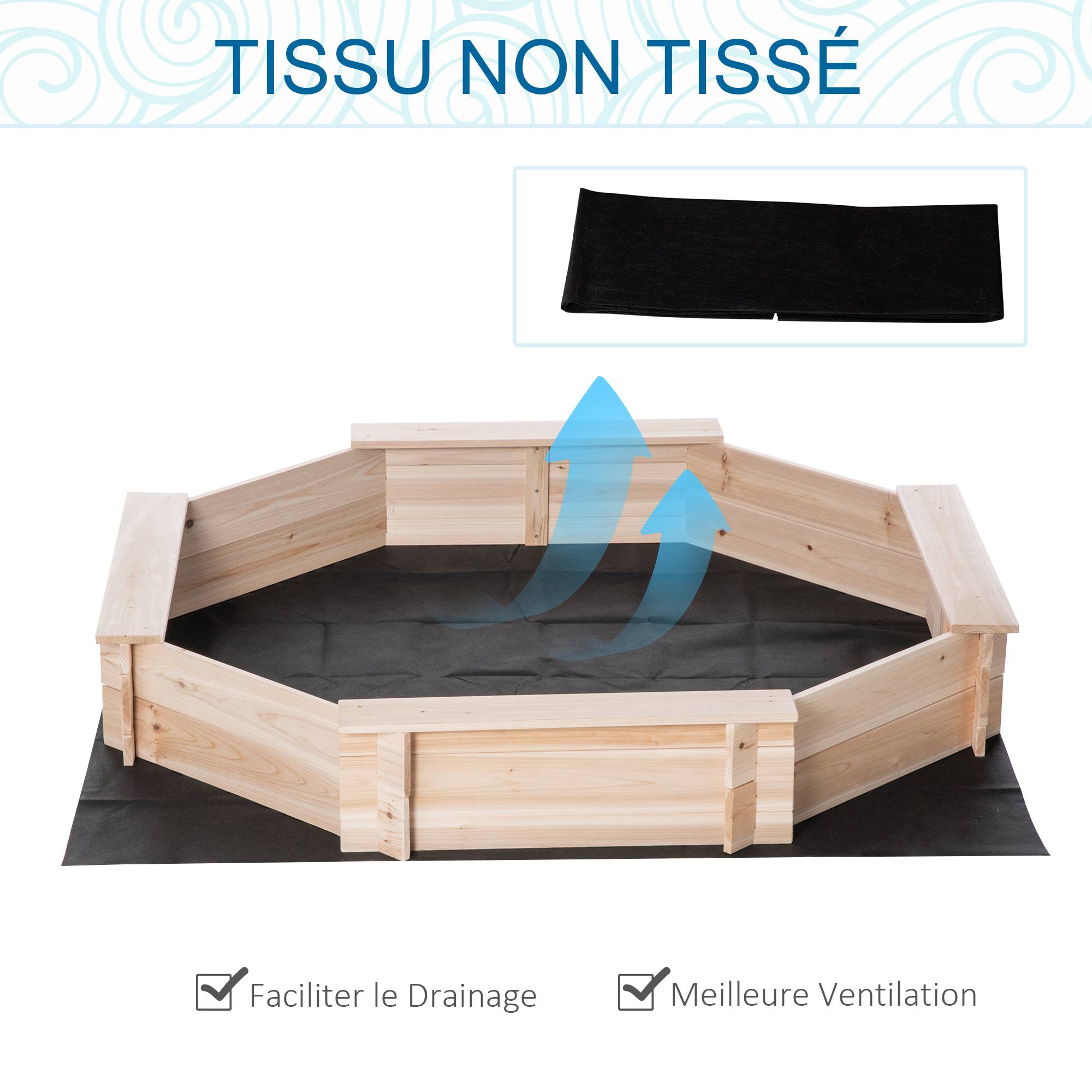 Outsunny - Bac à sable bois octogonal dim. 139,5L x 139,5l x 21,5H cm - 4 bancs - bâche de couverture, non tissé de sol inclus - bois sapin - Outsunny - Imagen 5
