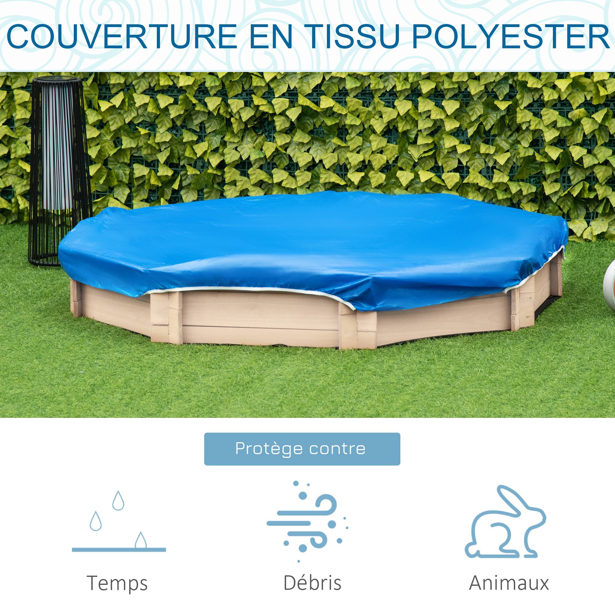 Outsunny - Bac à sable bois octogonal dim. 139,5L x 139,5l x 21,5H cm - 4 bancs - bâche de couverture, non tissé de sol inclus - bois sapin - Outsunny - Imagen 4