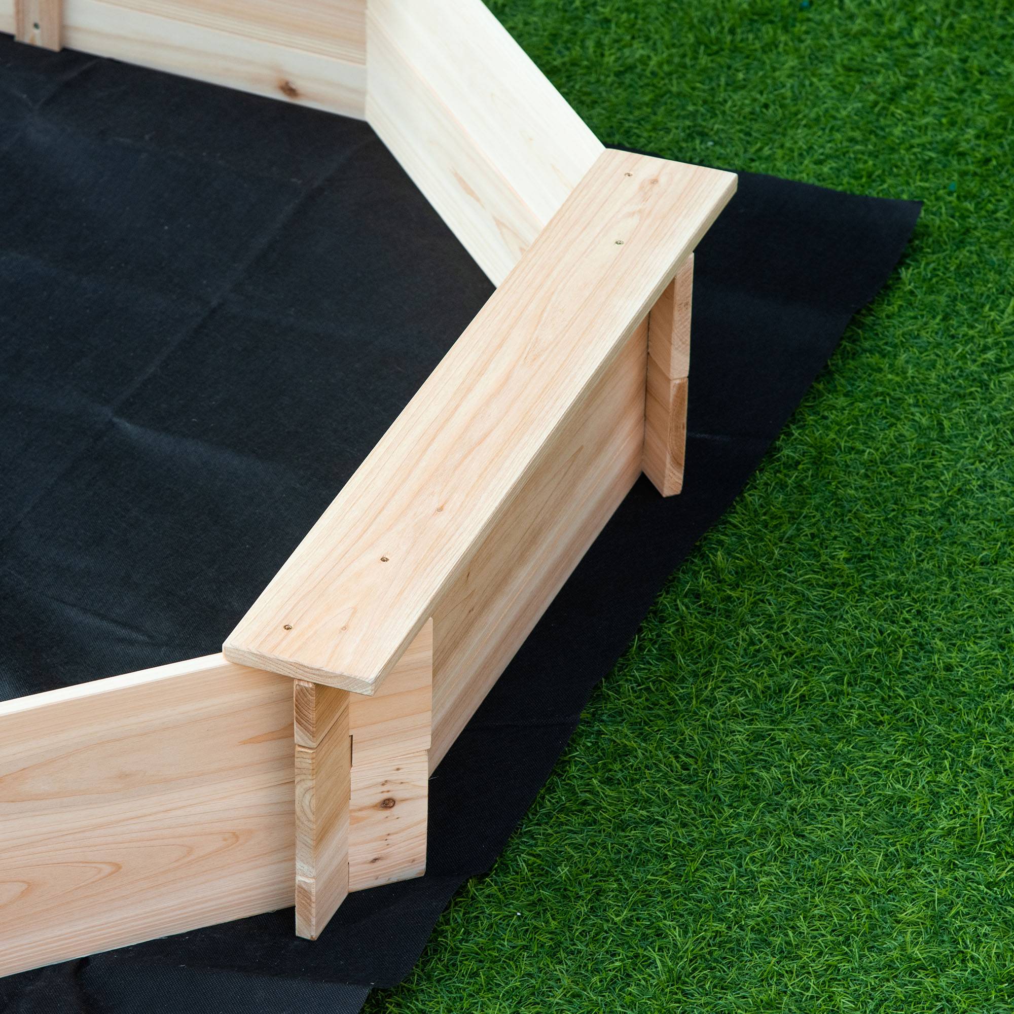 Outsunny - Bac à sable bois octogonal dim. 139,5L x 139,5l x 21,5H cm - 4 bancs - bâche de couverture, non tissé de sol inclus - bois sapin - Outsunny - Imagen 8
