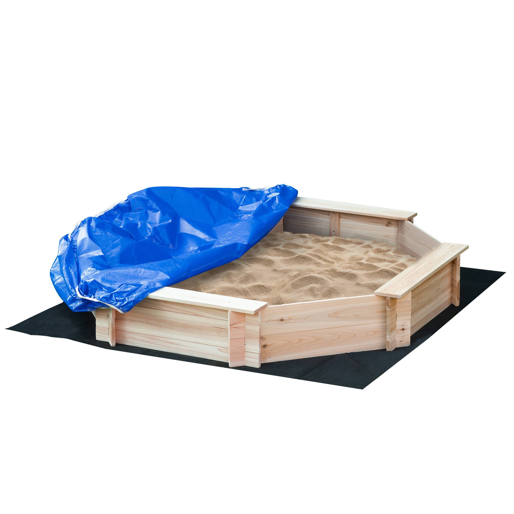 Outsunny - Bac à sable bois octogonal dim. 139,5L x 139,5l x 21,5H cm - 4 bancs - bâche de couverture, non tissé de sol inclus - bois sapin - Outsunny - Imagen 1