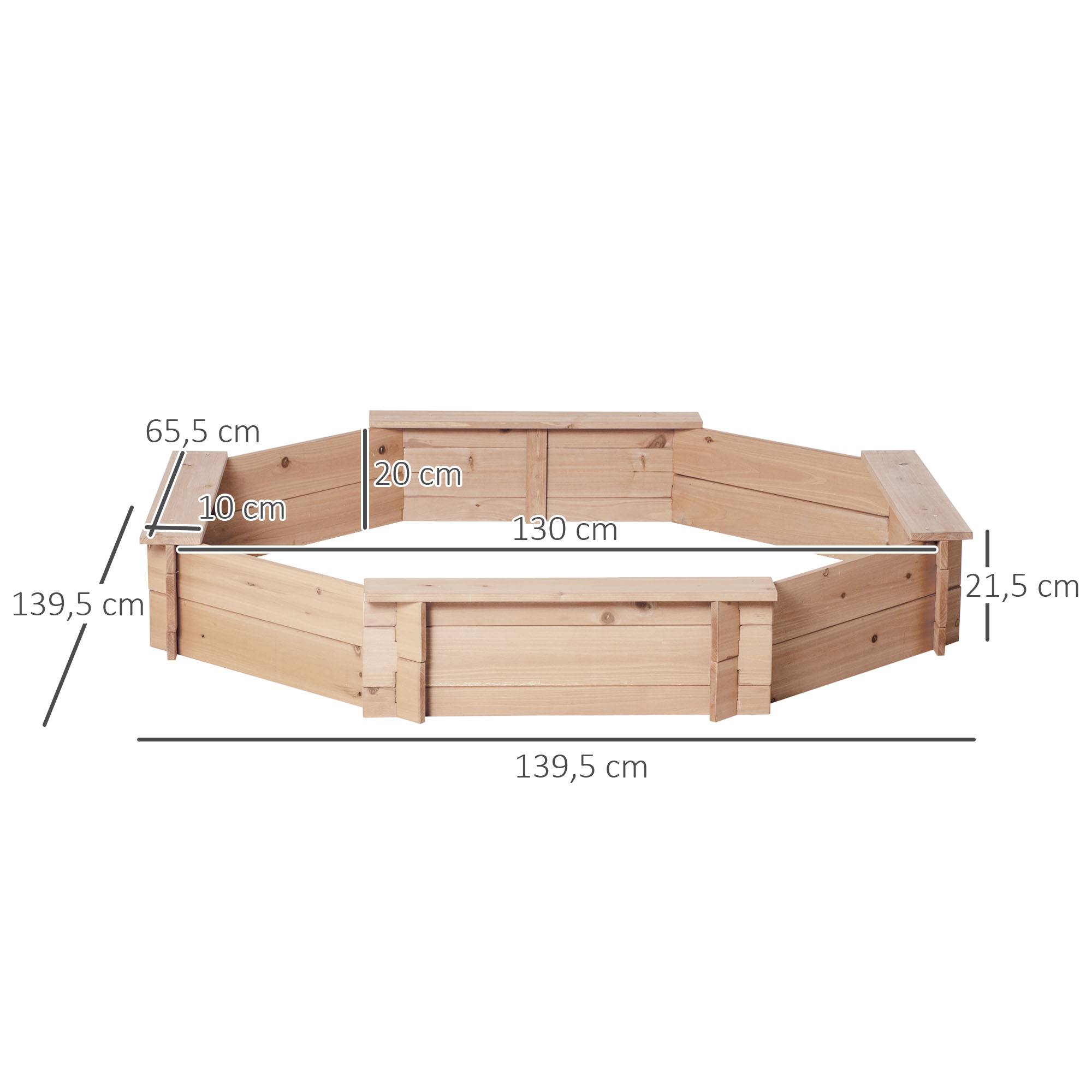 Outsunny - Bac à sable bois octogonal dim. 139,5L x 139,5l x 21,5H cm - 4 bancs - bâche de couverture, non tissé de sol inclus - bois sapin - Outsunny - Imagen 3