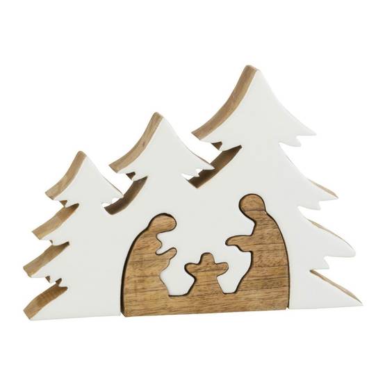 Crèche de Noël & Sapins "Puzzle" 25cm Blanc & Naturel - Image 1
