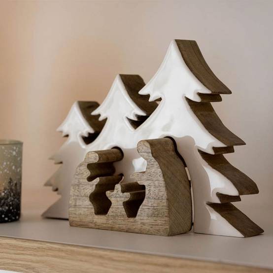 Crèche de Noël & Sapins "Puzzle" 25cm Blanc & Naturel - Image 3