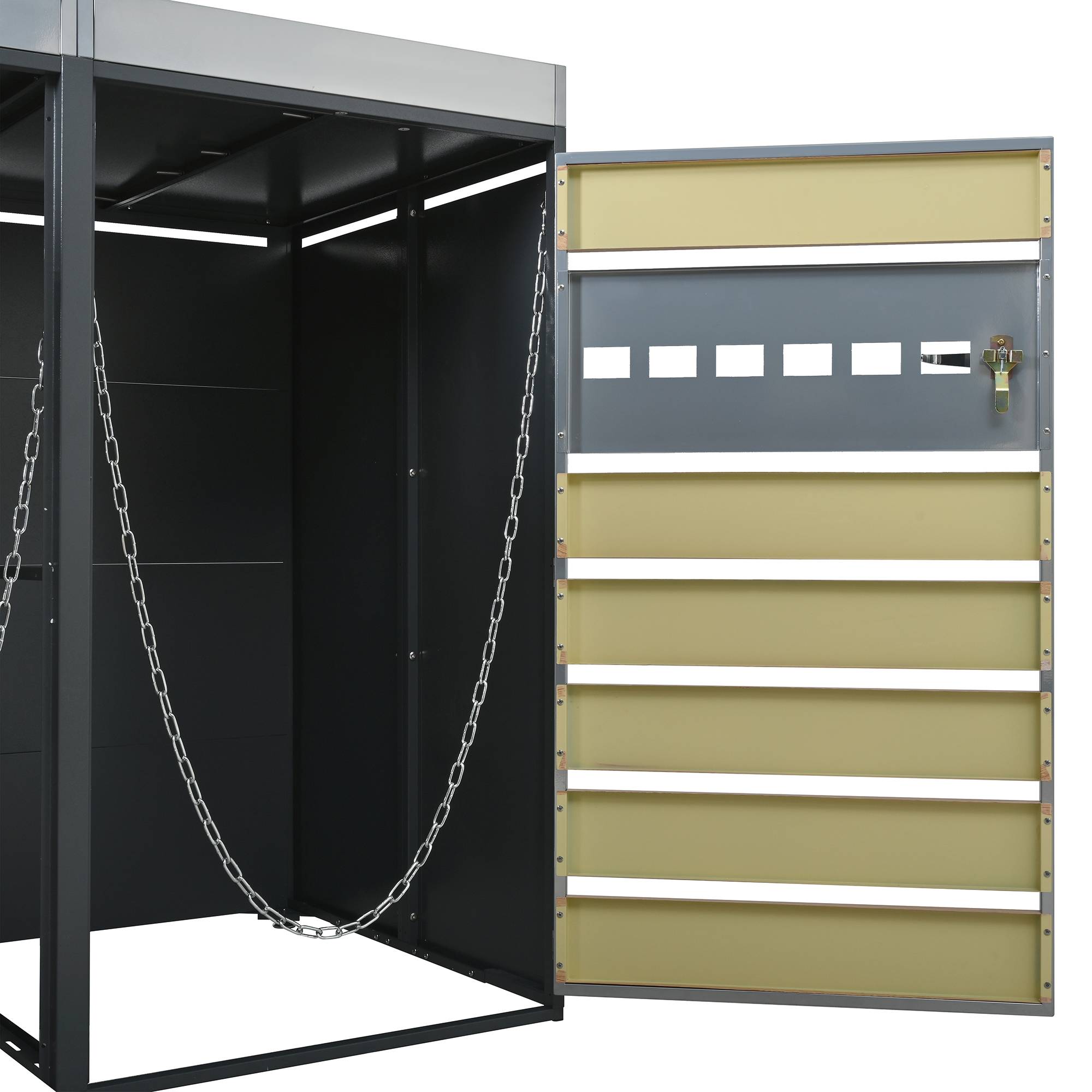 Cache-poubelle double acier galvanisé extérieur avec jardinière verrouillable 132cm gris bois - ComfortXL Outdoor Living - Image 5