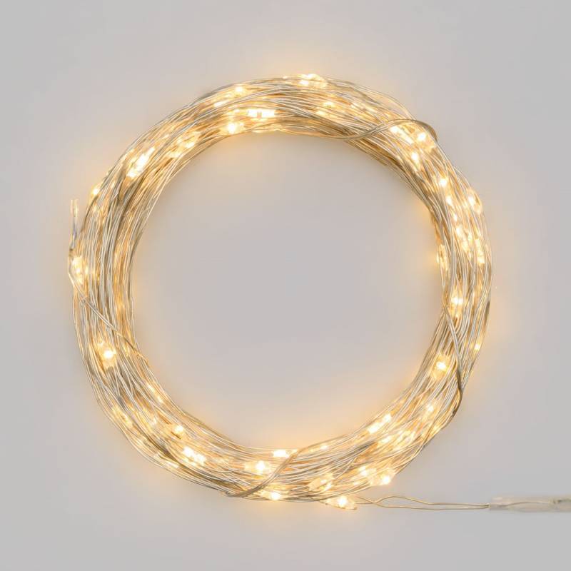Lotti - Guirlande à piles 4m 40 Micro LED blanc chaud 8 modes mémoire timer IP44 fil métal argenté Lotti - Imagen 4