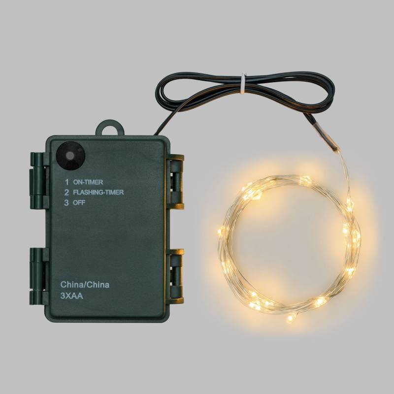 Lotti - Guirlande à piles 4m 40 Micro LED blanc chaud 8 modes mémoire timer IP44 fil métal argenté Lotti - Imagen 1