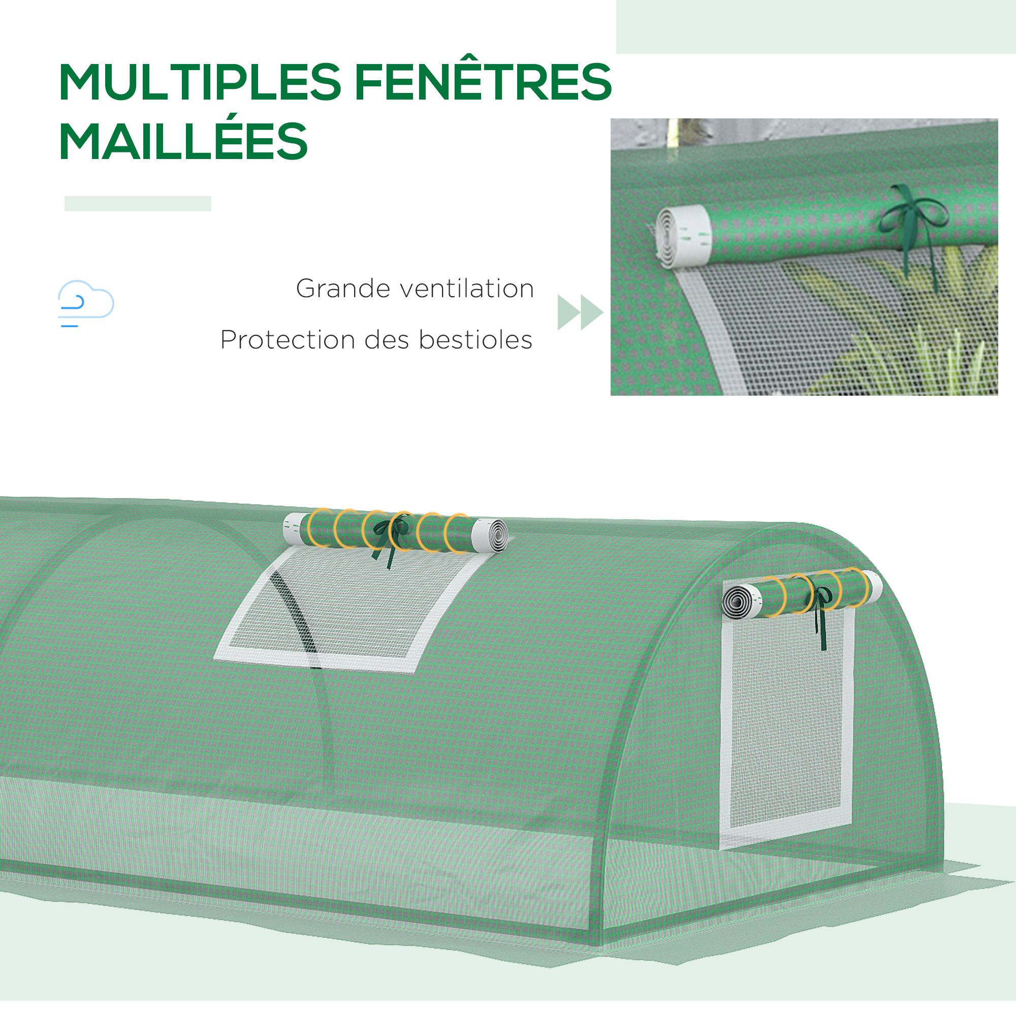Serre de jardin tunnel basse acier petits espaces culture potager 5 fenêtres 300x80x45cm vert - ComfortXL Outdoor Living - Image 7