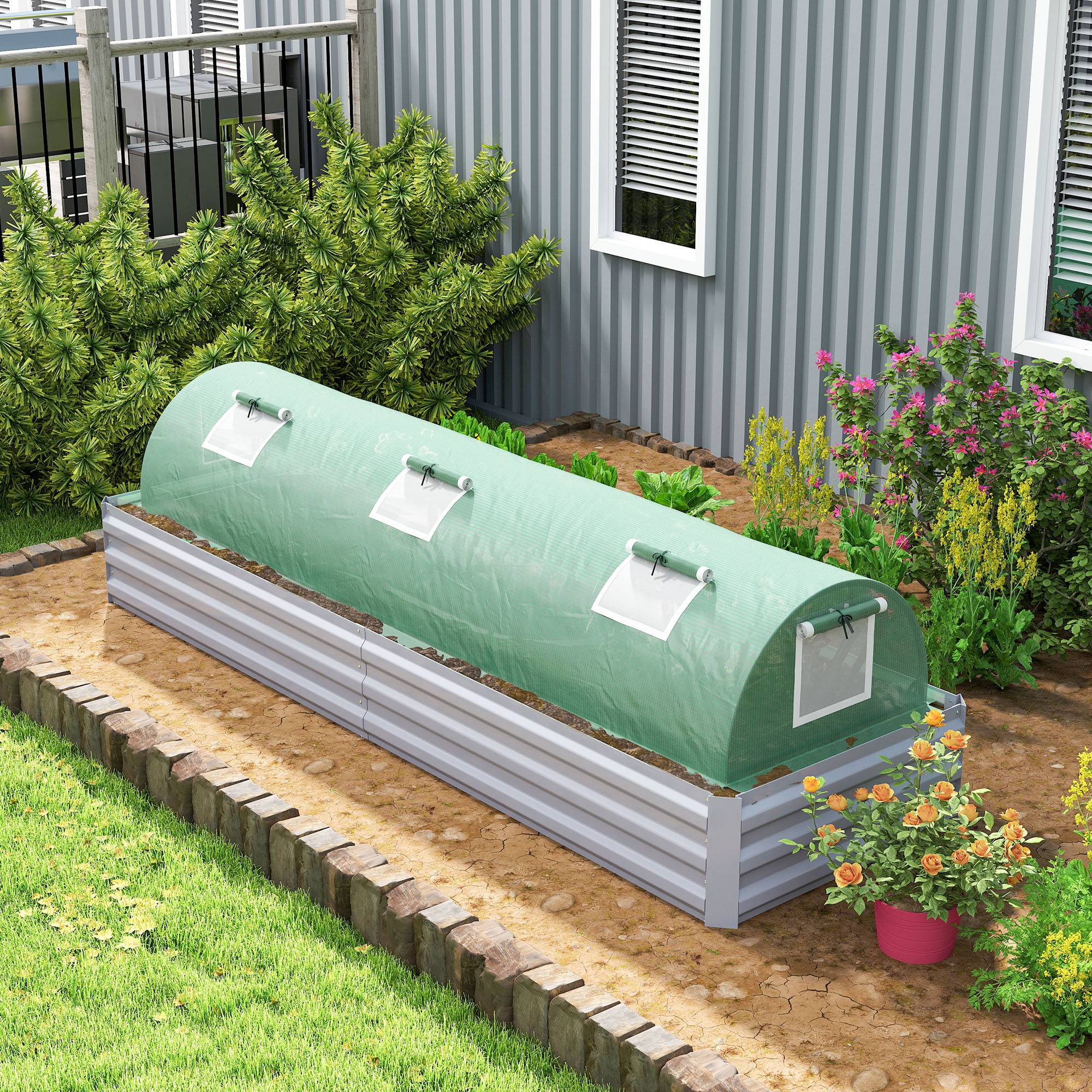 Serre de jardin tunnel basse acier petits espaces culture potager 5 fenêtres 300x80x45cm vert - ComfortXL Outdoor Living - Image 10