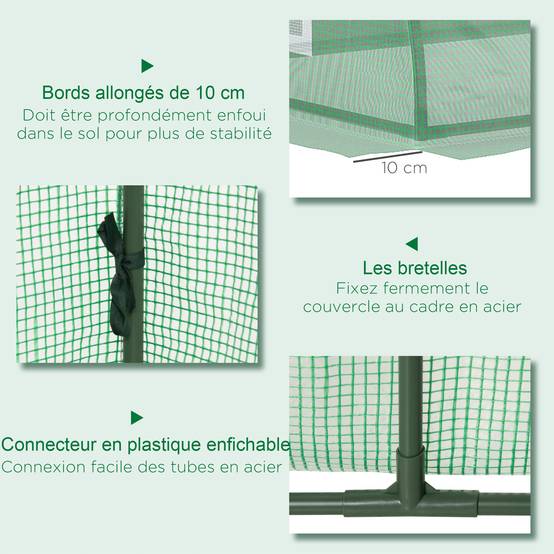 Serre de jardin tunnel basse acier petits espaces culture potager 5 fenêtres 300x80x45cm vert - ComfortXL Outdoor Living - Image 8