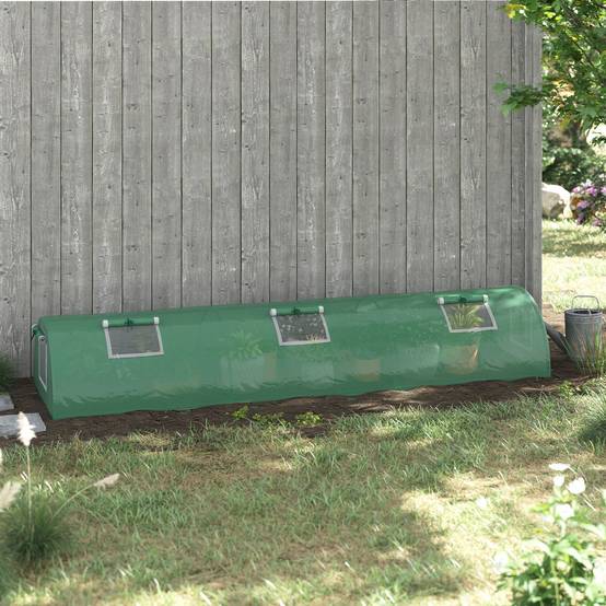 Serre de jardin tunnel basse acier petits espaces culture potager 5 fenêtres 300x80x45cm vert - ComfortXL Outdoor Living - Image 3