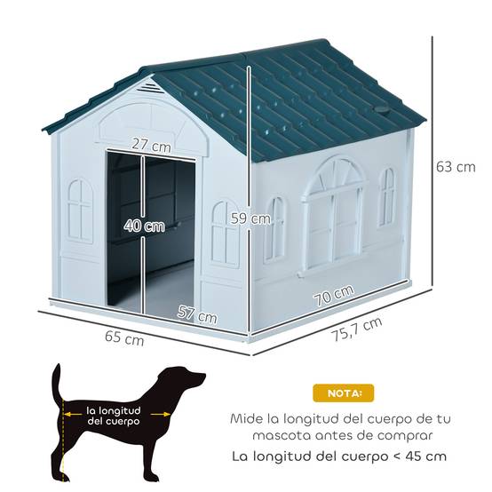 Niche pour chien avec fausse fenêtre et carrelage pour chiens moyens, 65 x 75,7 x 63 cm, bleu, vert et blanc - Image 5