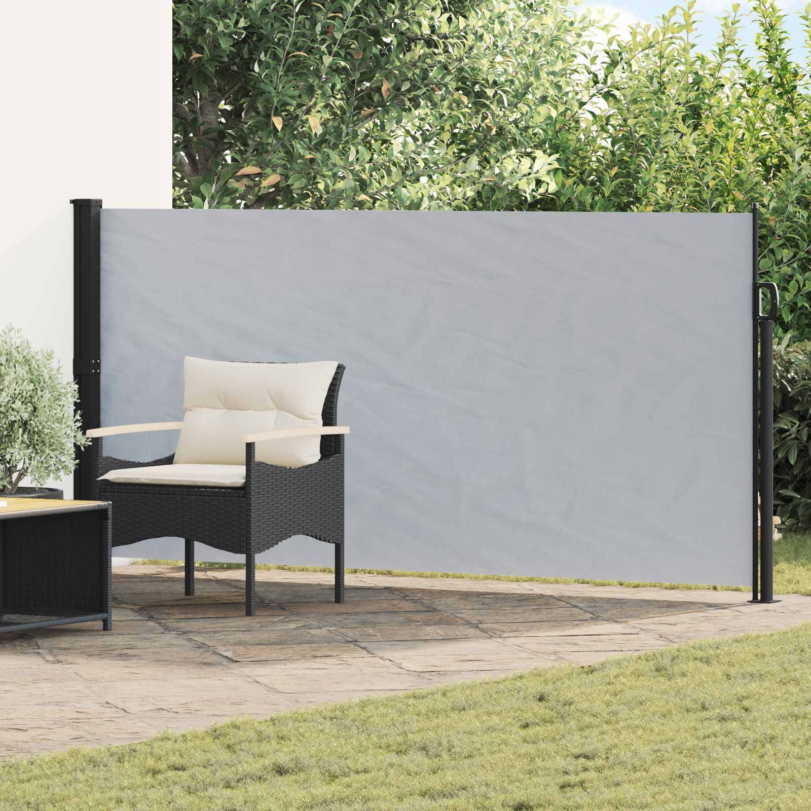 Store latéral rétractable polyester et acier gris 600 x 120 cm - PANGIVO - Image 1