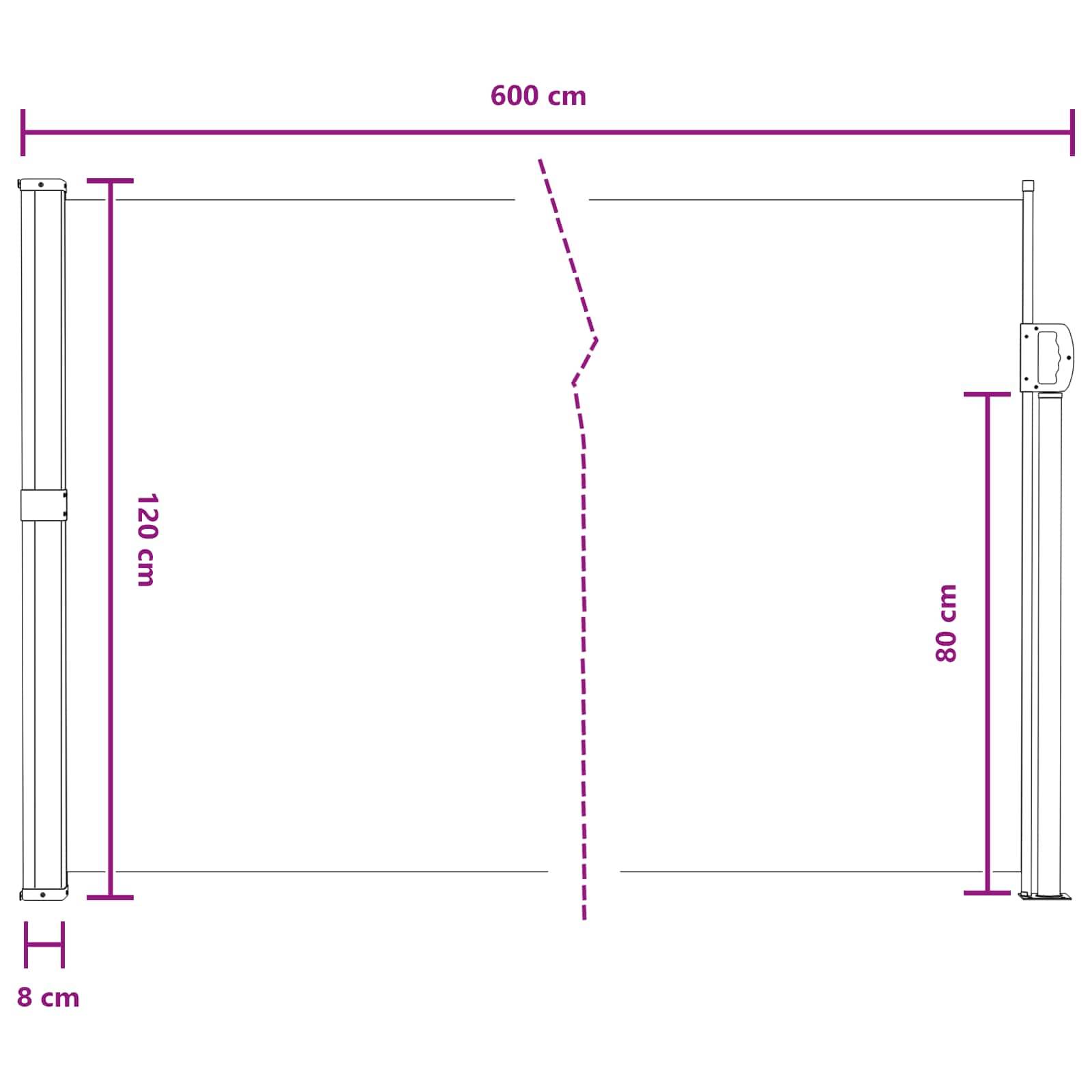 Store latéral rétractable polyester et acier gris 600 x 120 cm - PANGIVO - Image 8