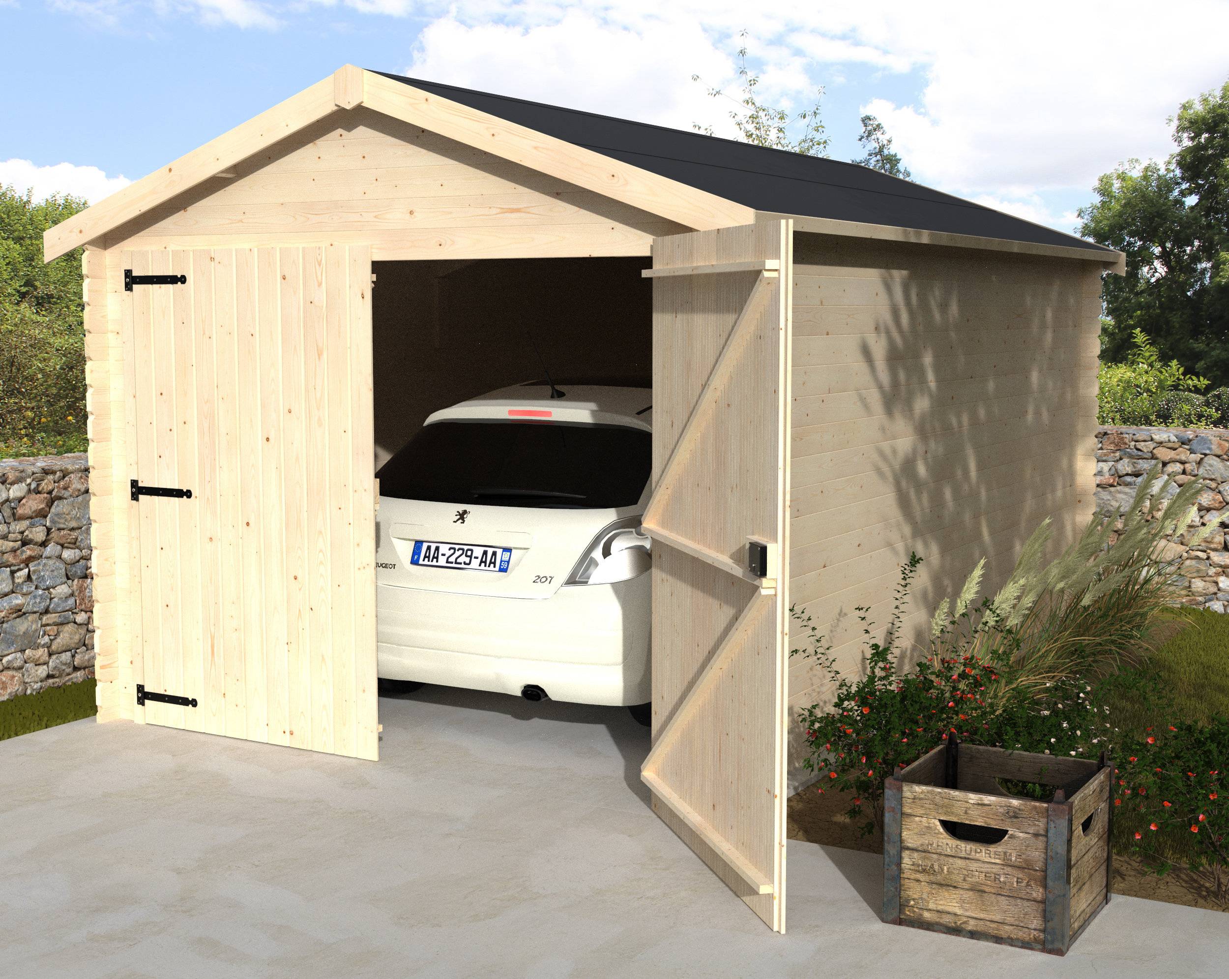 Decor et Jardin - GARAGE BOIS GAMACHE - 12,29 m² - Ep : 28 mm - 3,00x4,80 - couleur naturel - Décor et Jardin - Imagen 2