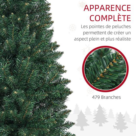 Sapin de Noël Artificiel 180 cm Arbre de Noël Slim avec support en acier pliable, 479 branches épines Vert - Image 7