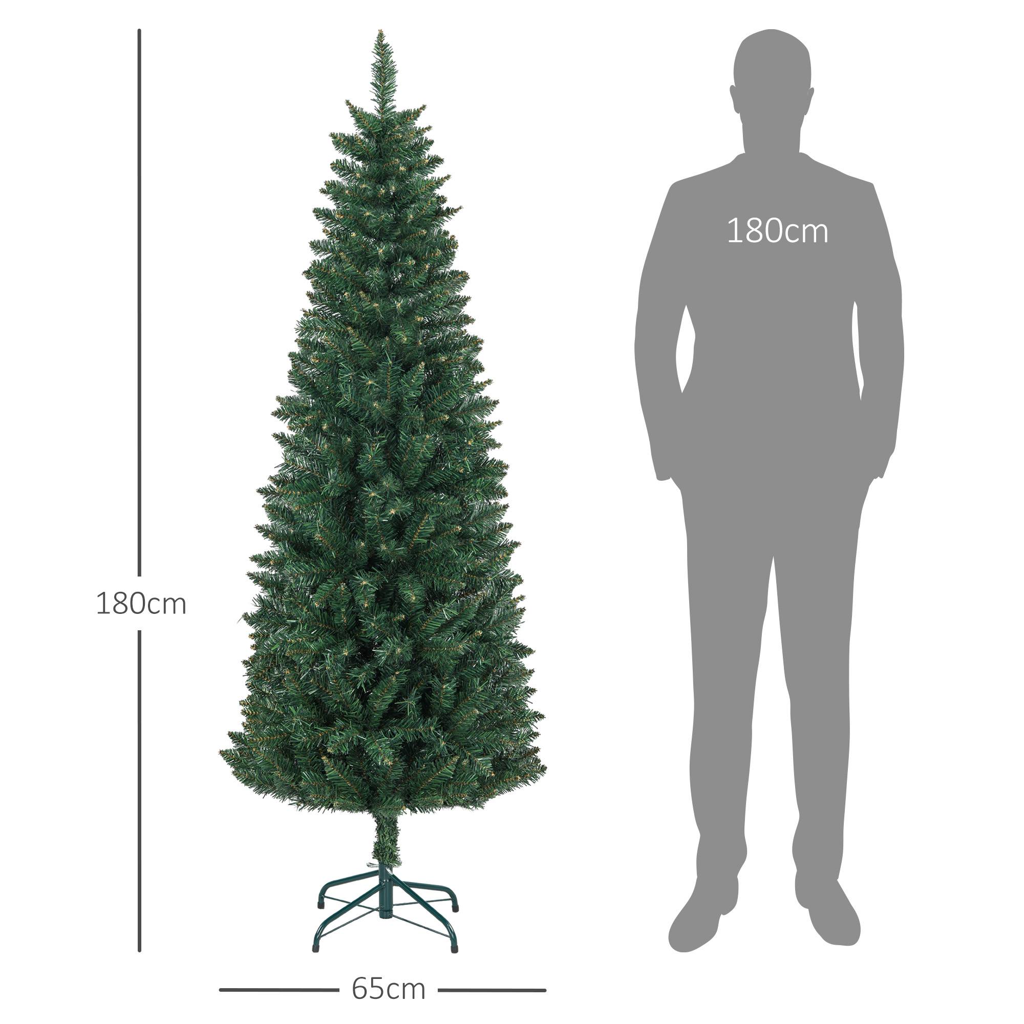 Sapin de Noël Artificiel 180 cm Arbre de Noël Slim avec support en acier pliable, 479 branches épines Vert - Image 5