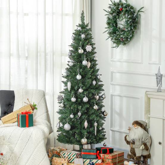 Sapin de Noël Artificiel 180 cm Arbre de Noël Slim avec support en acier pliable, 479 branches épines Vert - Image 4