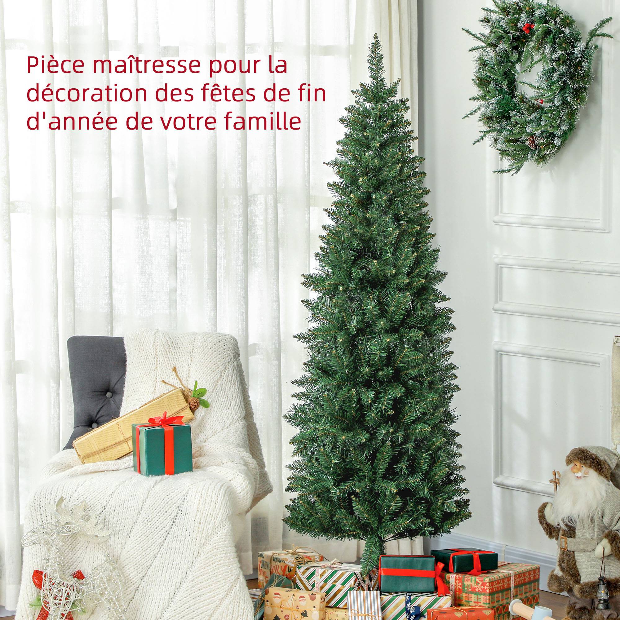 Sapin de Noël Artificiel 180 cm Arbre de Noël Slim avec support en acier pliable, 479 branches épines Vert - Image 6