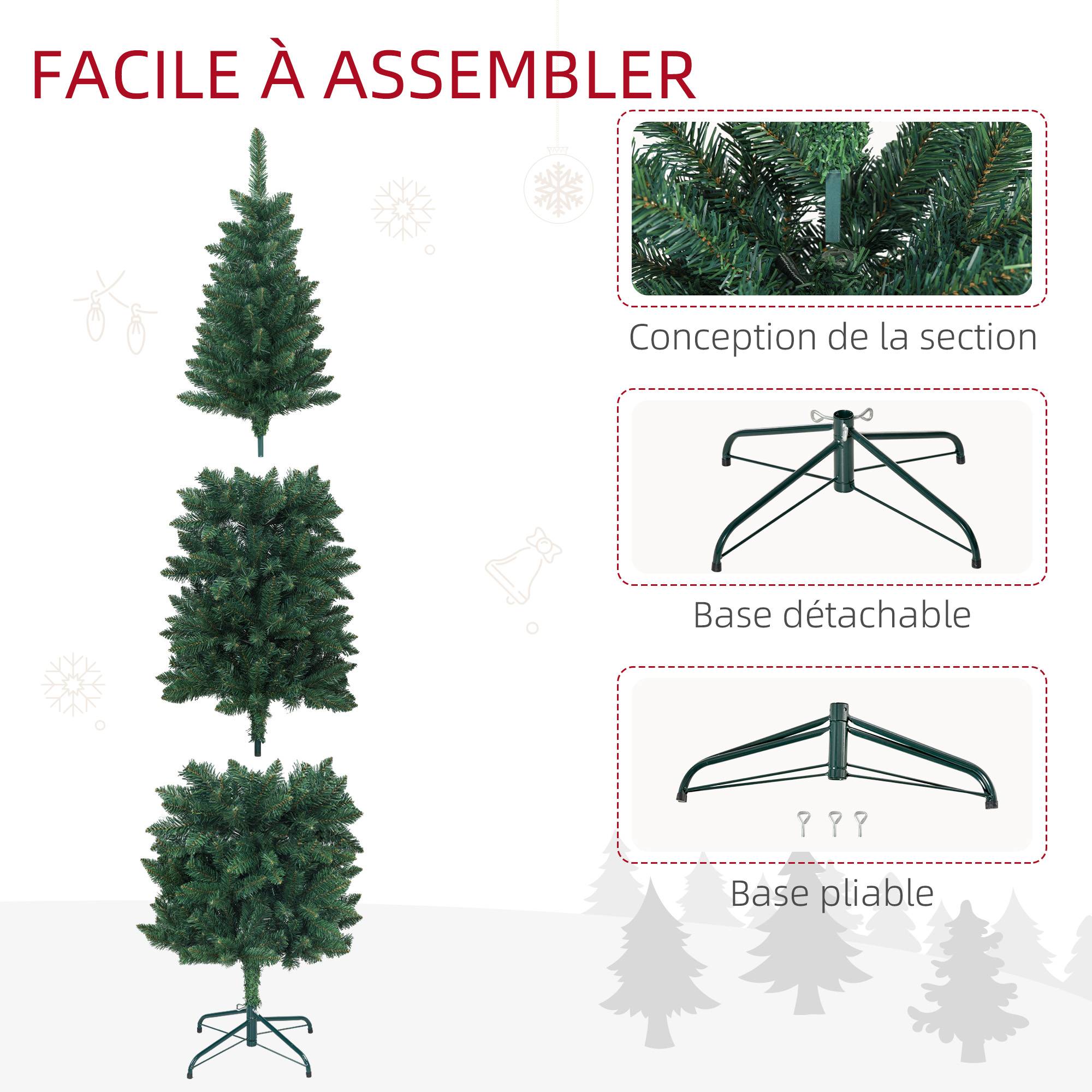 Sapin de Noël Artificiel 180 cm Arbre de Noël Slim avec support en acier pliable, 479 branches épines Vert - Image 8