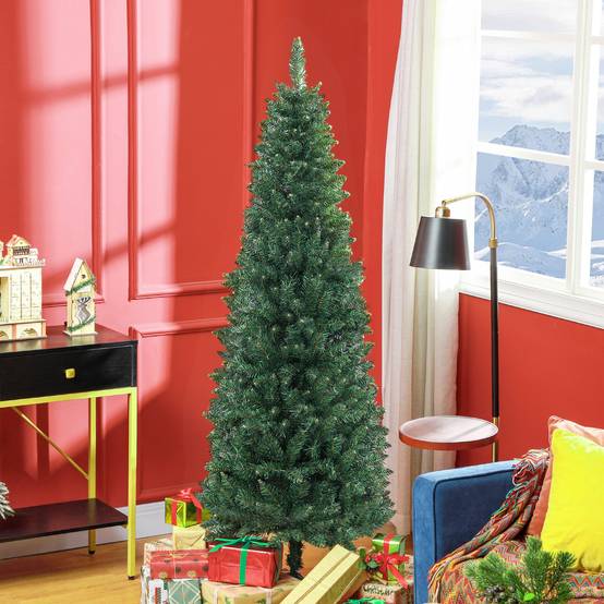 Sapin de Noël Artificiel 180 cm Arbre de Noël Slim avec support en acier pliable, 479 branches épines Vert - Image 3
