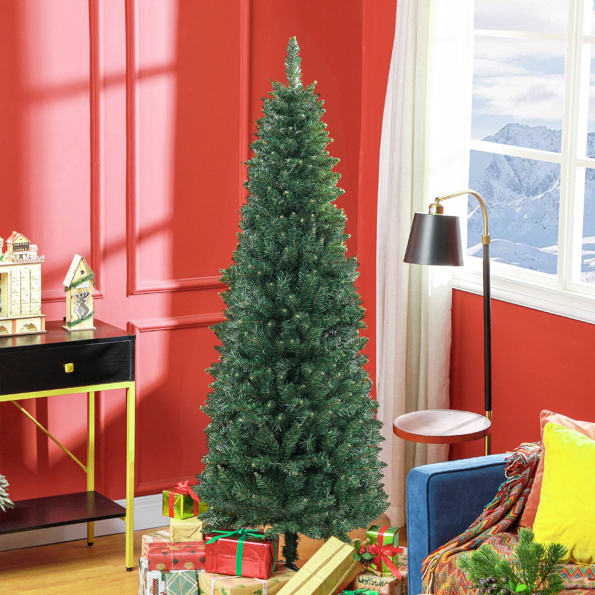 Sapin de Noël Artificiel 180 cm Arbre de Noël Slim avec support en acier pliable, 479 branches épines Vert - Image 3