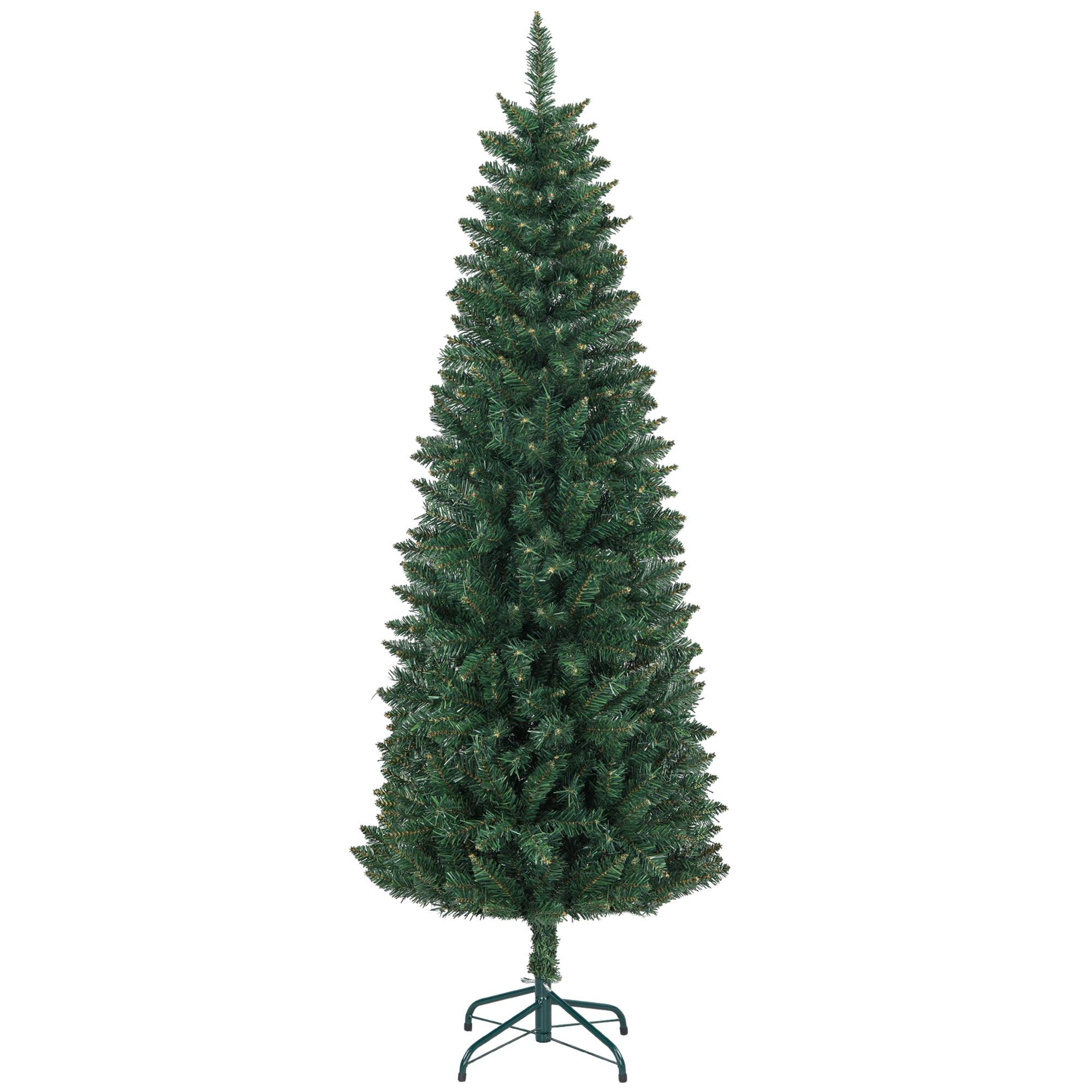 Sapin de Noël Artificiel 180 cm Arbre de Noël Slim avec support en acier pliable, 479 branches épines Vert - Image 1