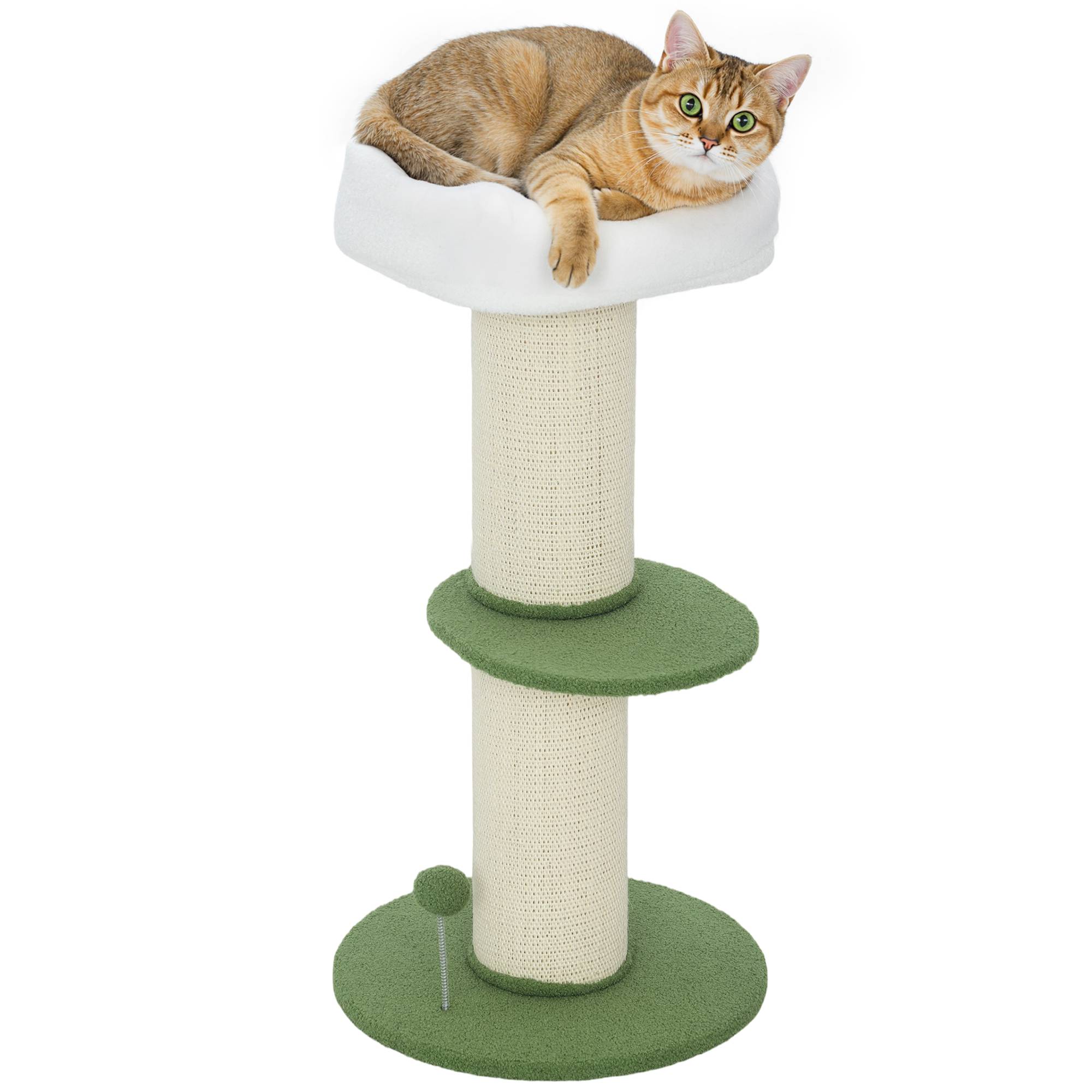 Sans Marque - Arbre à chat à fleurs à 3 niveaux, tonneau à gratter pour chats plateforme et balle poteau en sisal, Ø 45 x 92 cm, vert