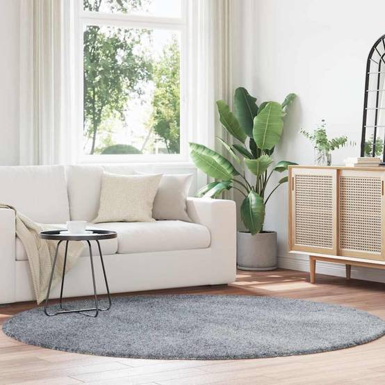Tapis Rondà Poils Longs en Polyester Design Moderne pour Salon Gris Clair 200x200 cm – ComfortXL Outdoor Living - Image 1