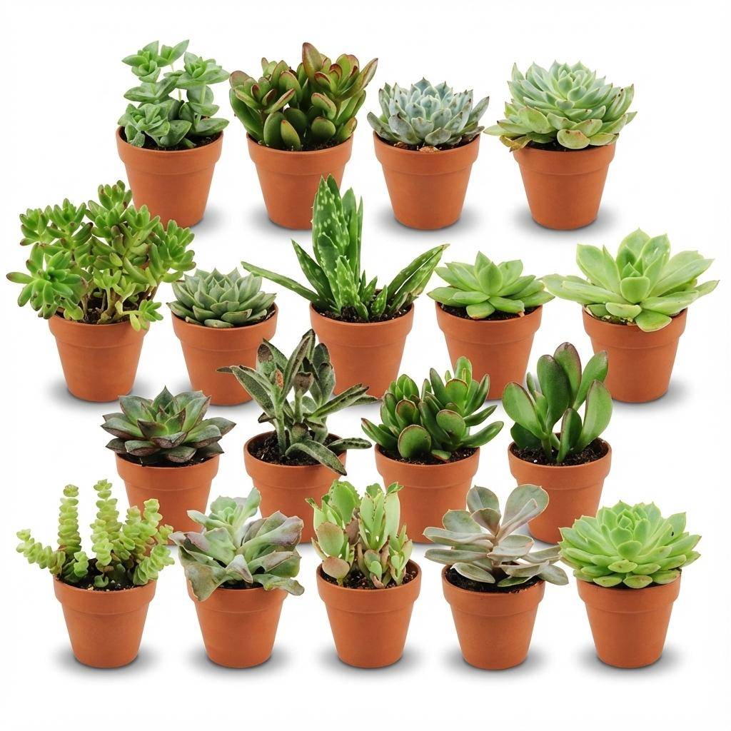 Lot de 18 Mini Succulentes avec cache-pot en Terre cuite - Mix surprise - Pot de 8cm - Hauteur 5-10cm - Plantes d'intérieur - Image 1