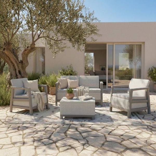 Keter - Salon bas de jardin - Résine - 4 places- Keter - Scandi Linea - Table coffre - Imitation canage gris clair et structure gris pe - Image 4