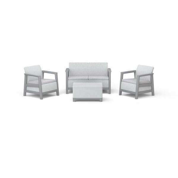 Keter - Salon bas de jardin - Résine - 4 places- Keter - Scandi Linea - Table coffre - Imitation canage gris clair et structure gris pe