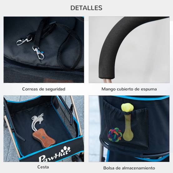 Poussette 3 en 1 pour petits chiens avec wagon détachable, panier de rangement, sangles de sécurité et coussin - Bleu - Image 10